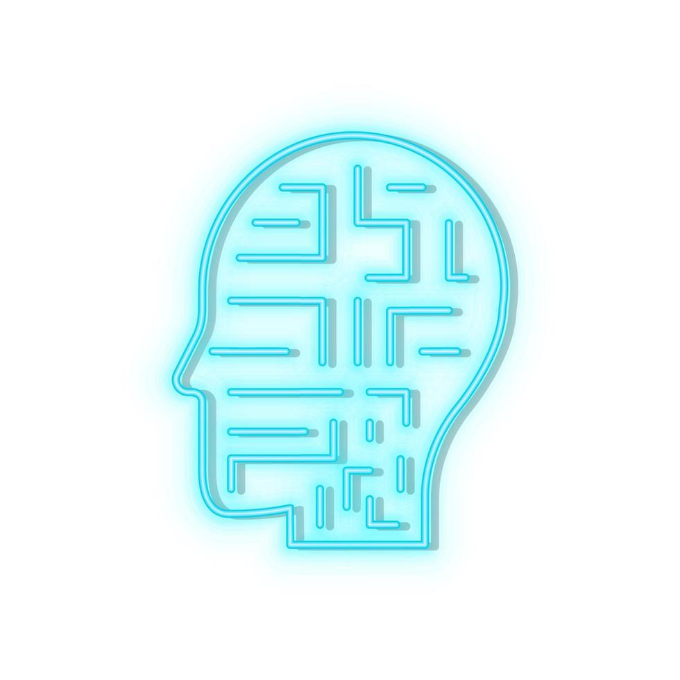 Retro style blue neon vector icon robot, settings blue neon icon.