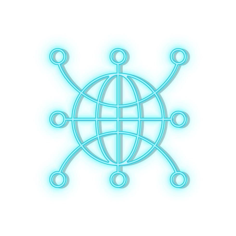 Retro style blue neon vector icon web, global, network, world blue neon icon.