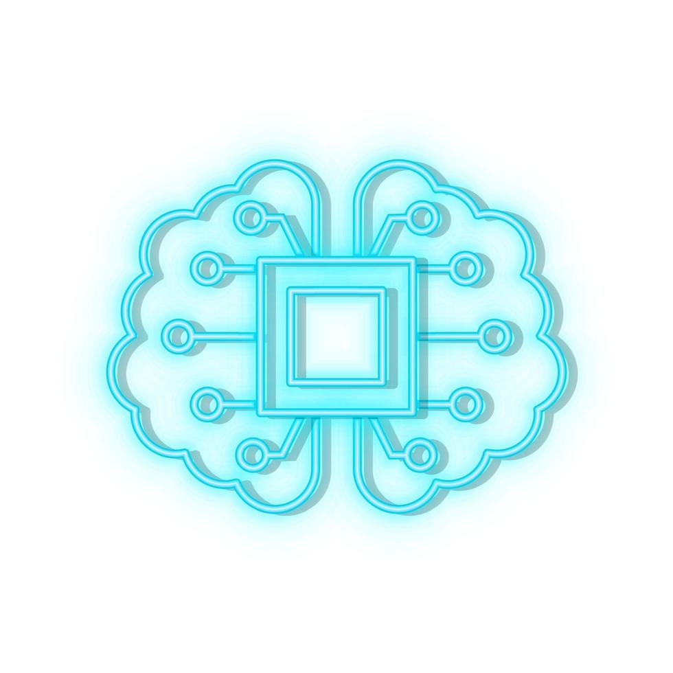 Retro style blue neon vector icon brain, intelligence blue neon icon.