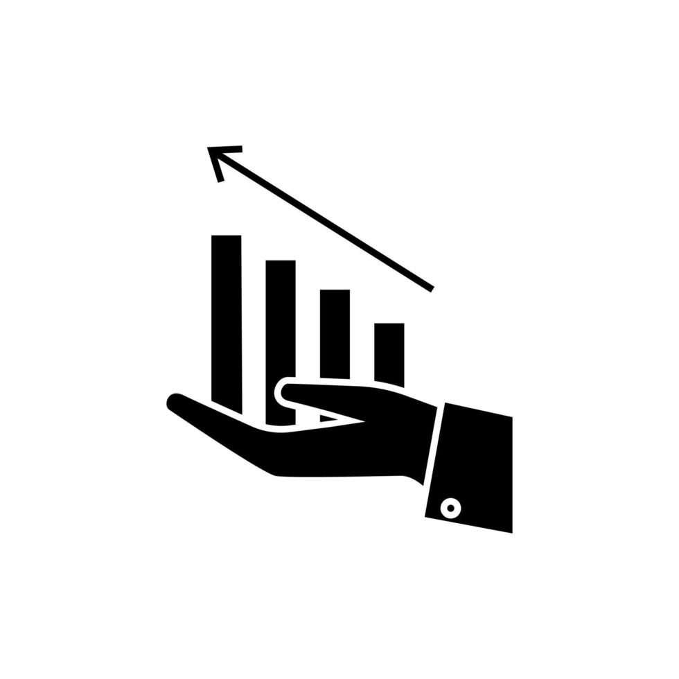 Vector growing graph icon on the hand. Business illustration sign collection. Profit growth symbol.
