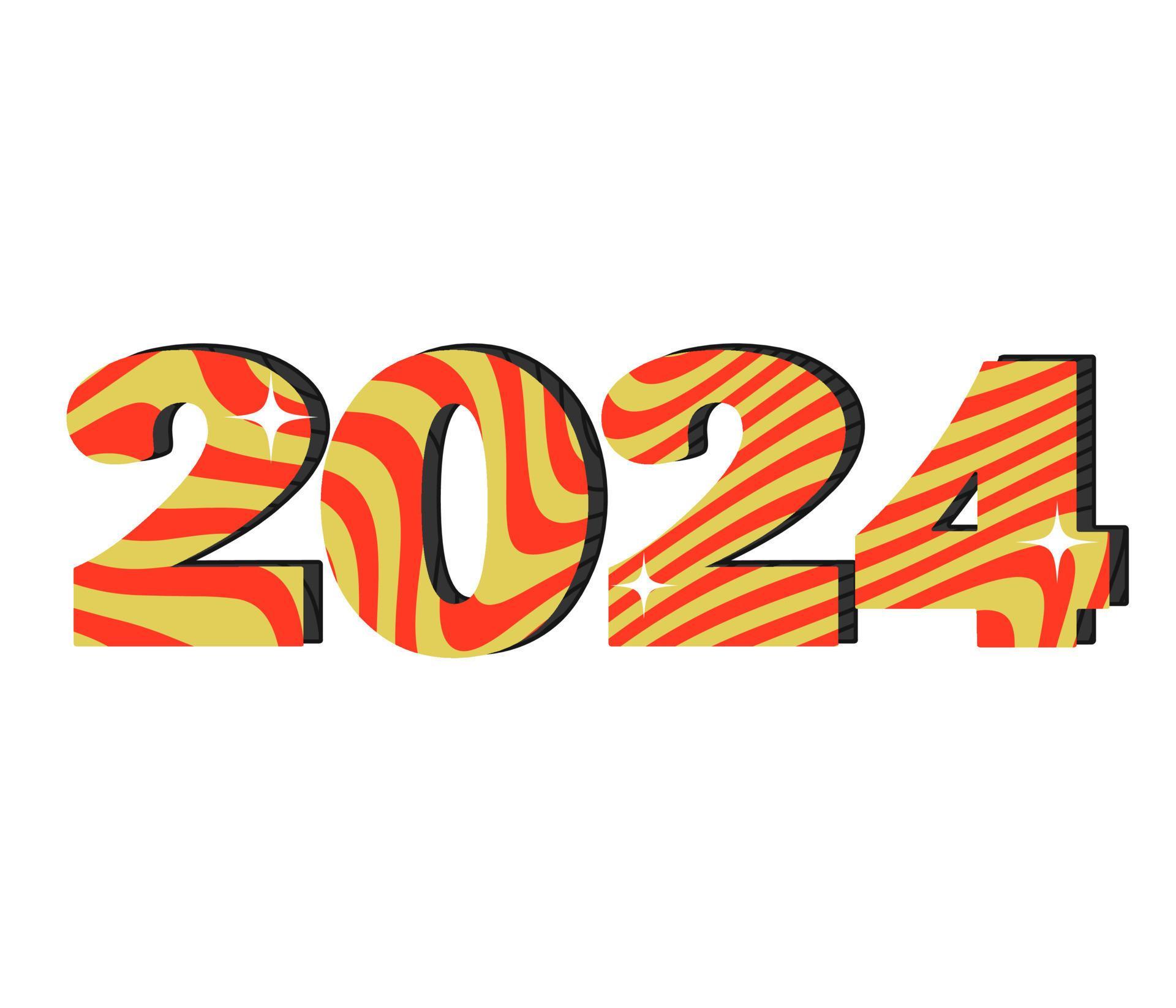 2024 typography logo design concept.wavy retro style Happy new year
