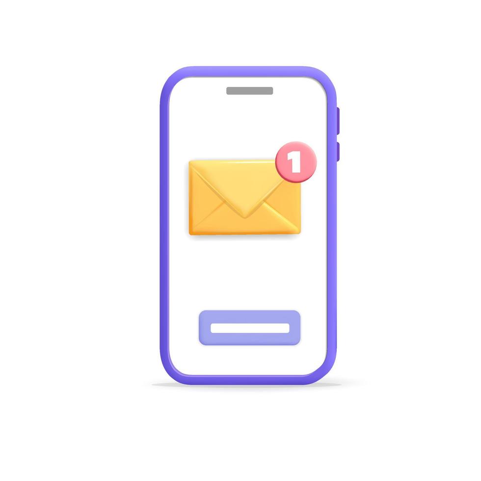3d vector new incoming email letter symbol on smartphone mobile app service mockup element design