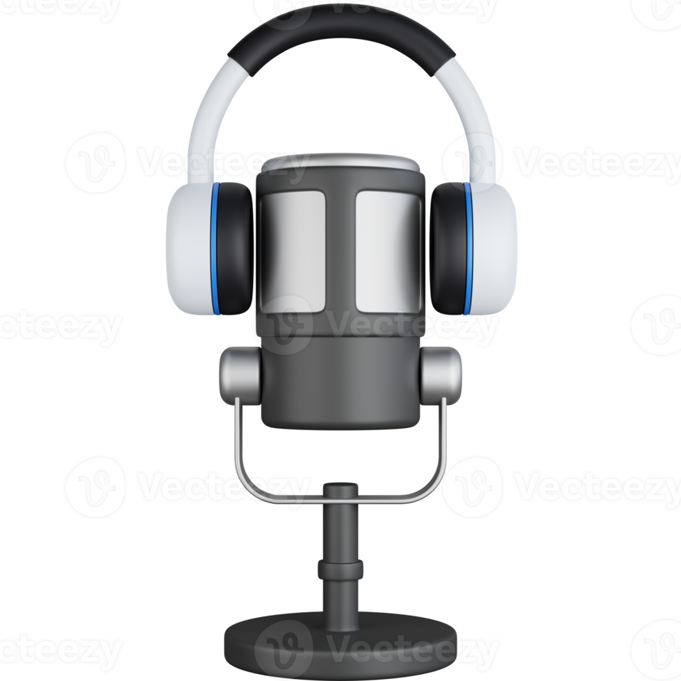 3d icône illustration microphone Podcast avec casque de musique png