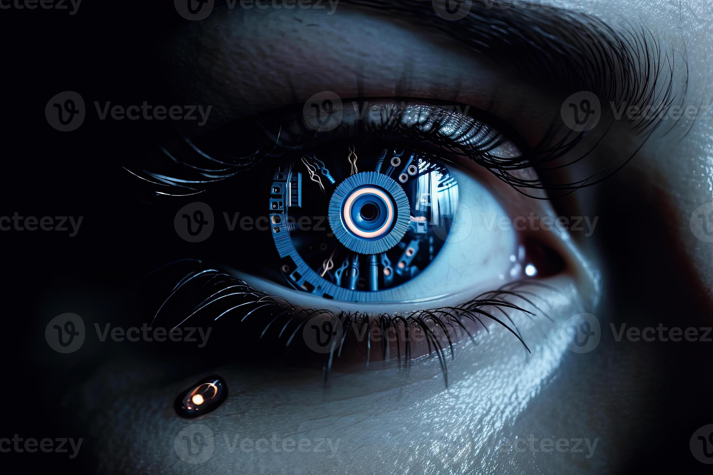 generative ai illustration of a robot eye in a human similar face