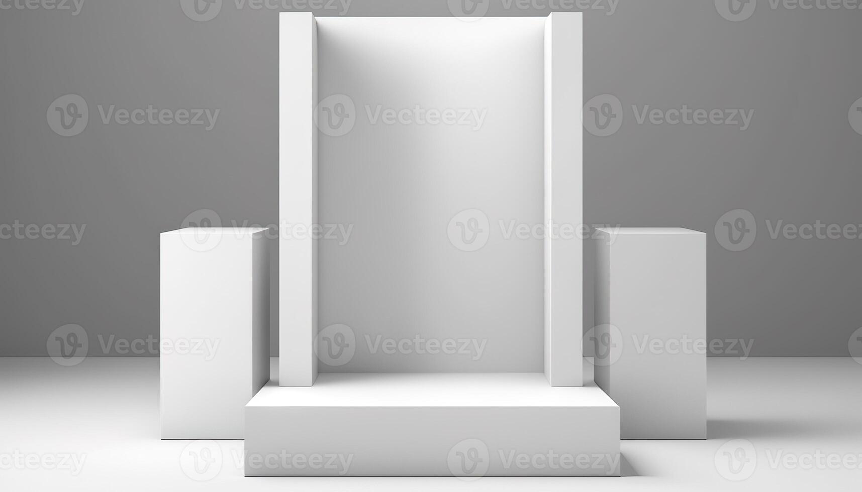 Realistic 3D white theme podium for product display. photo