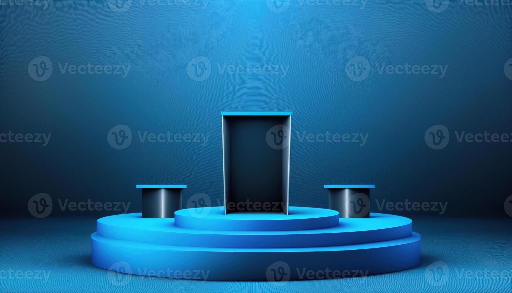 Realistic 3D blue theme podium for product display. photo