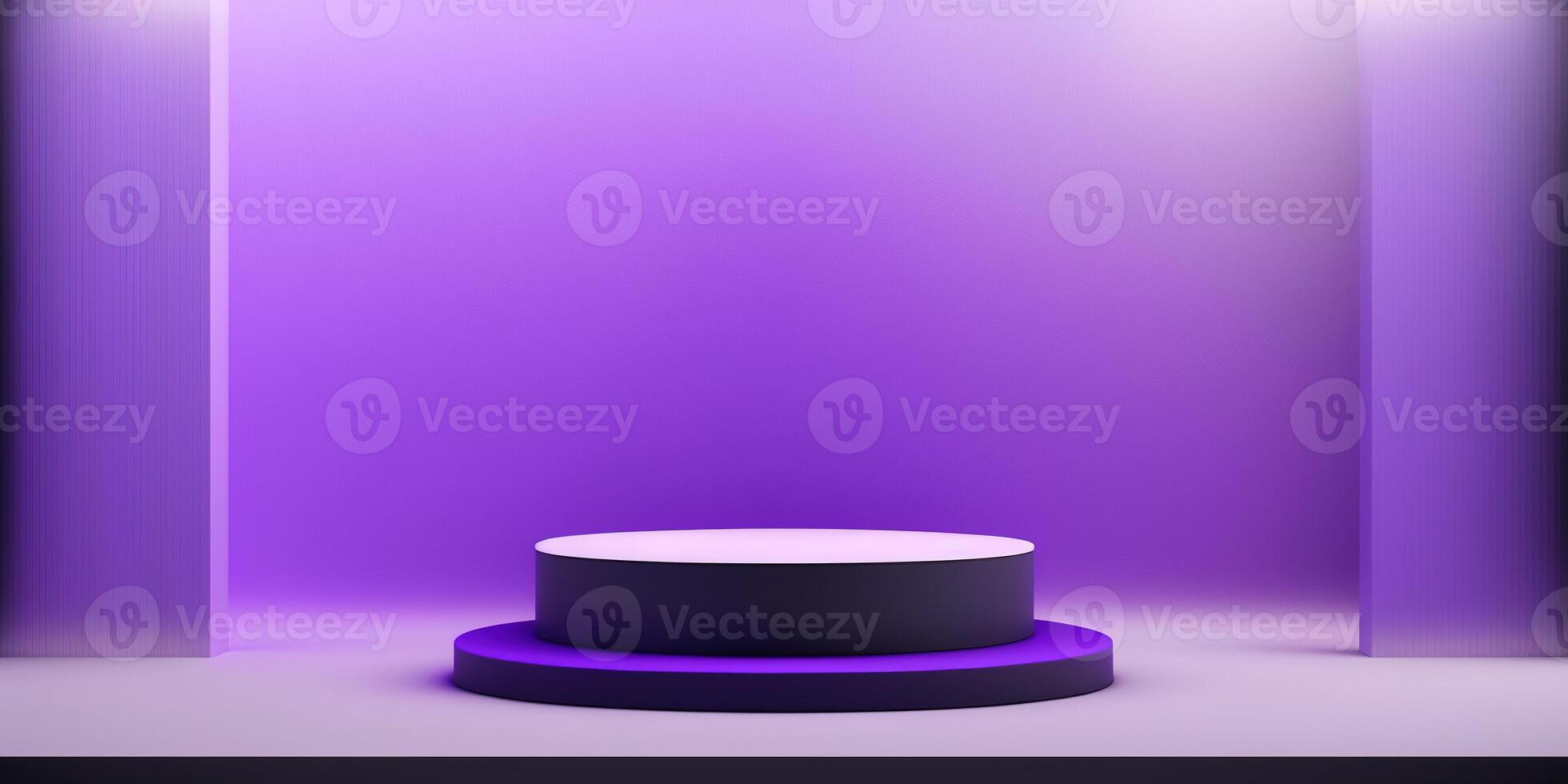 Realistic 3D purple theme podium for product display. photo