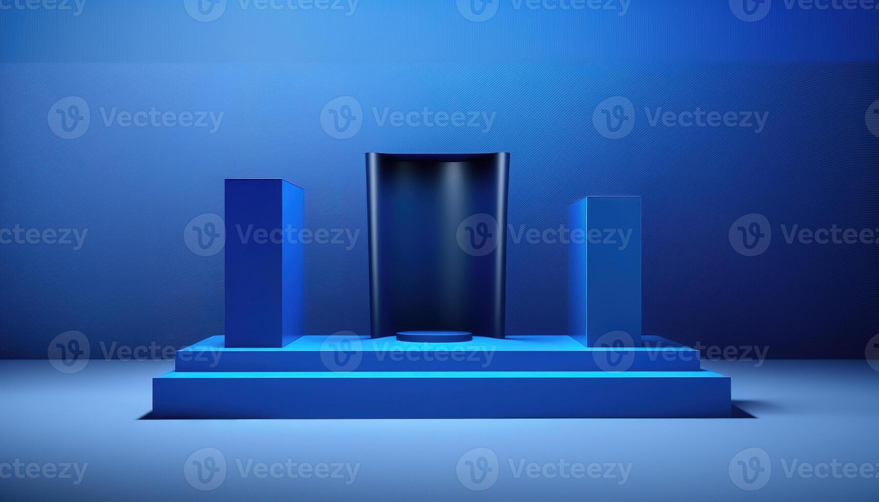 Realistic 3D blue theme podium for product display. photo