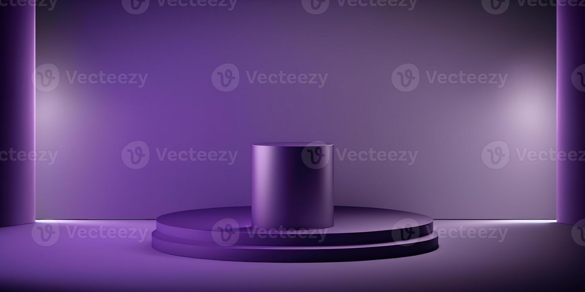 Realistic 3D purple theme podium for product display. photo