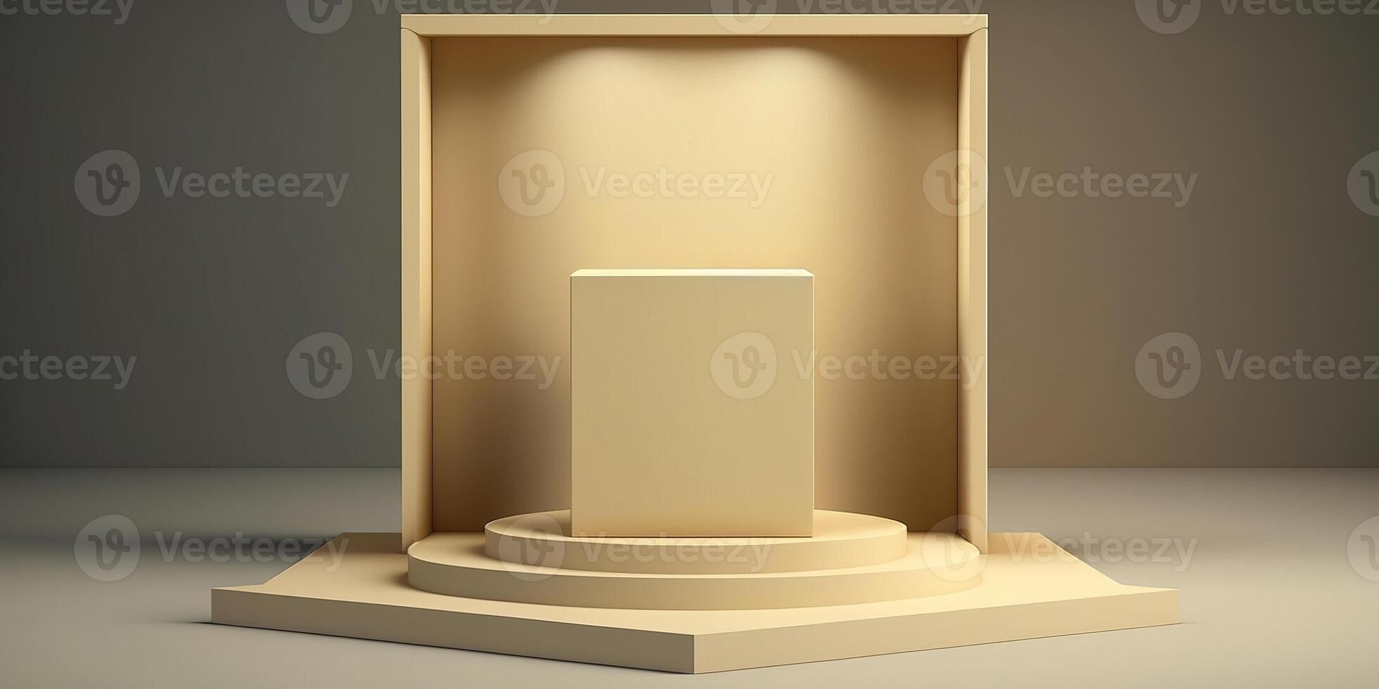 Realistic 3D beige theme podium for product display. photo