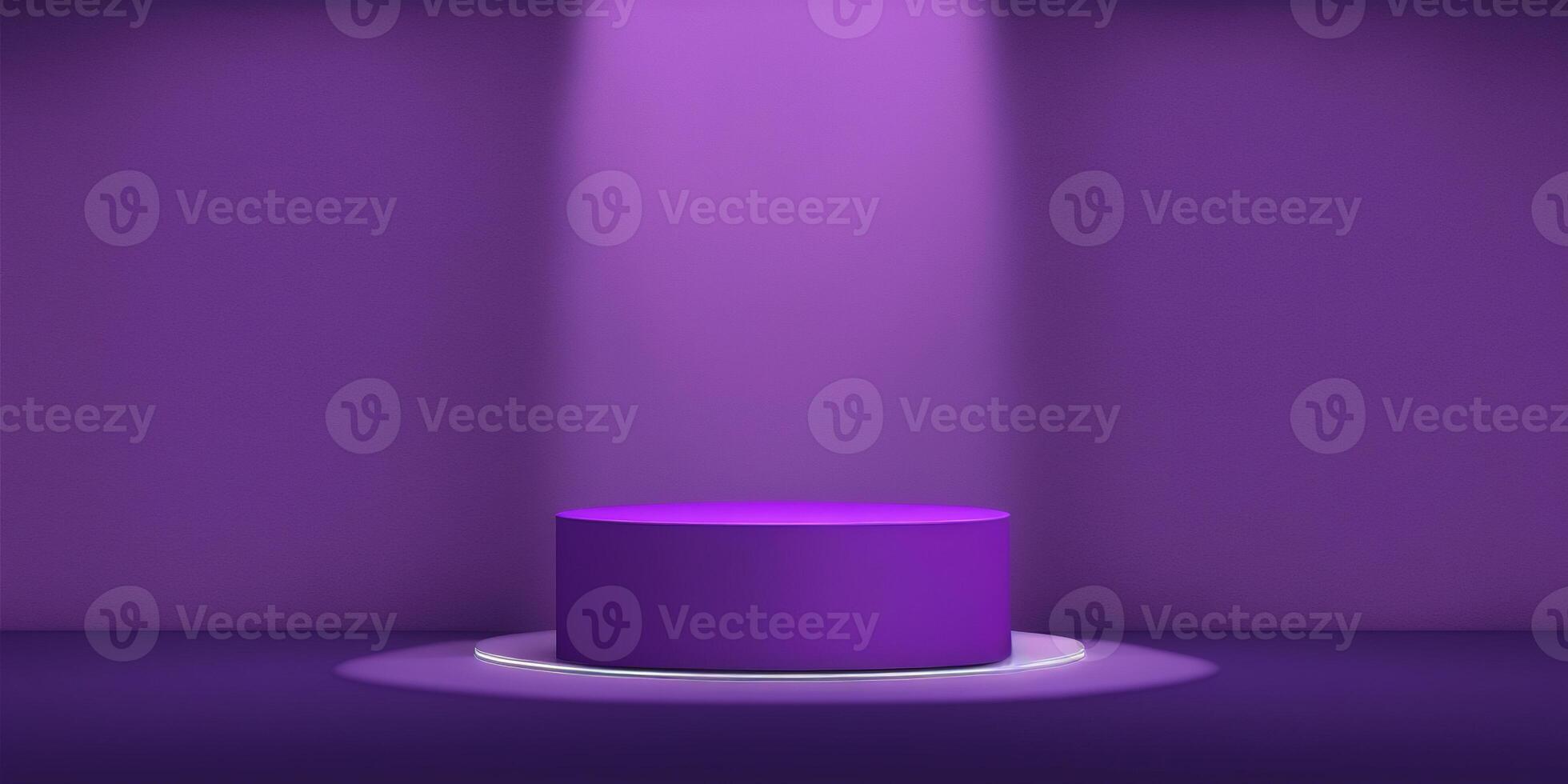 Realistic 3D purple theme podium for product display. photo