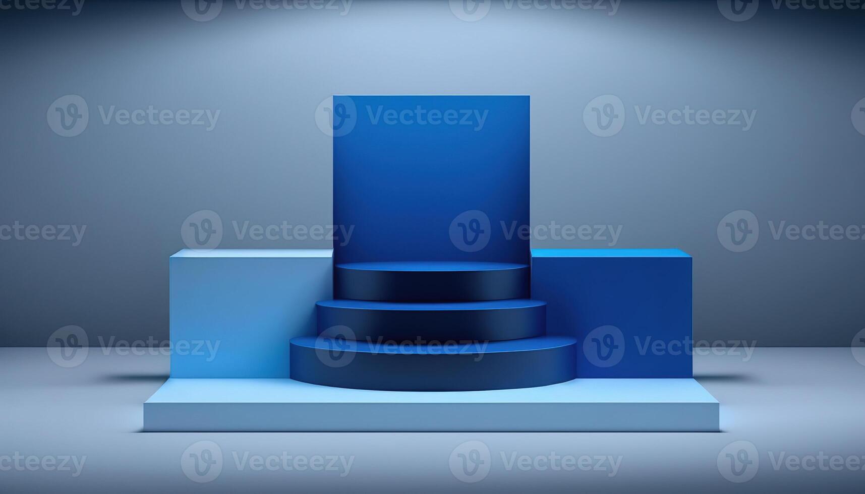 Realistic 3D blue theme podium for product display. photo