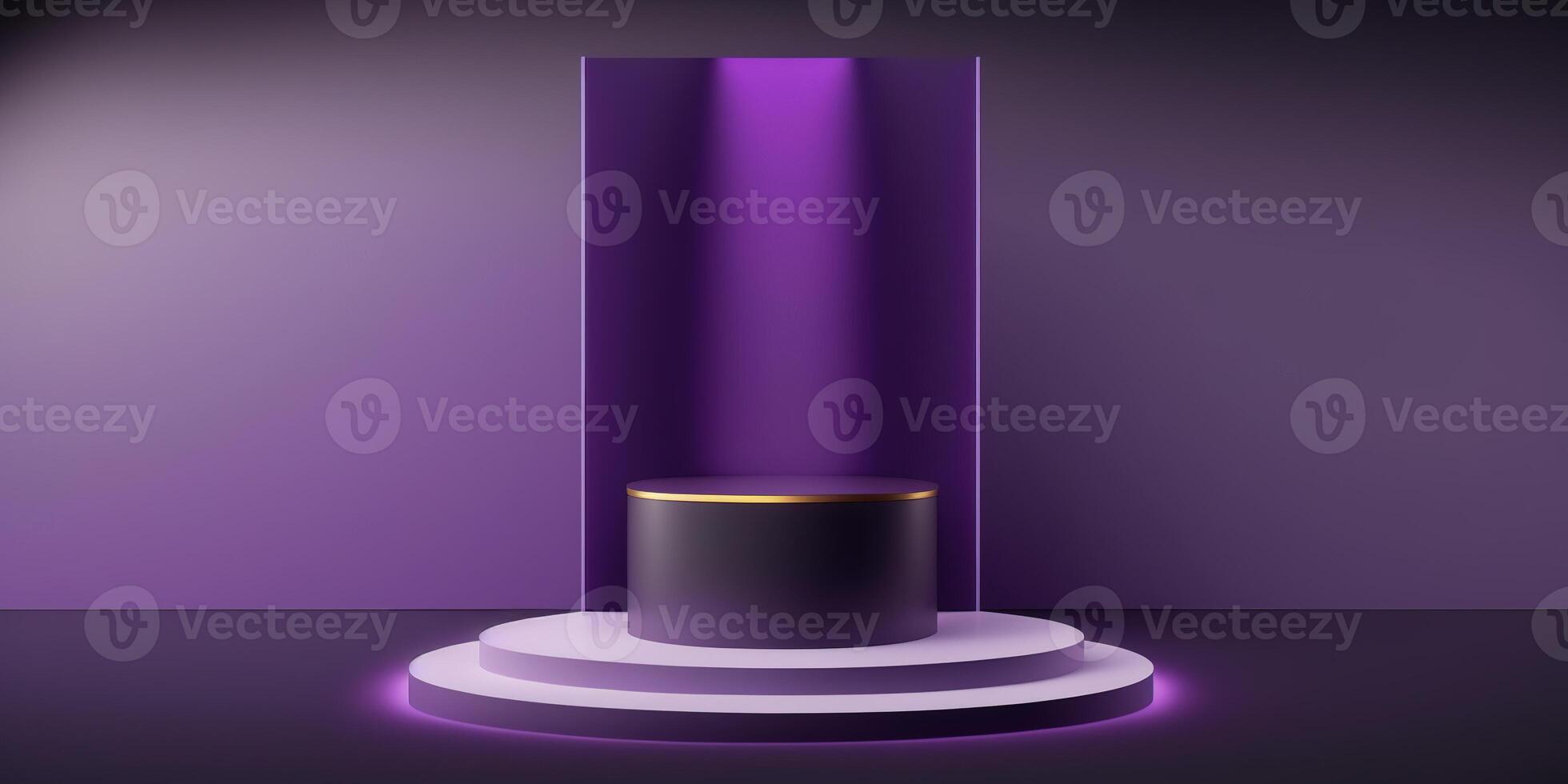 Realistic 3D purple theme podium for product display. photo