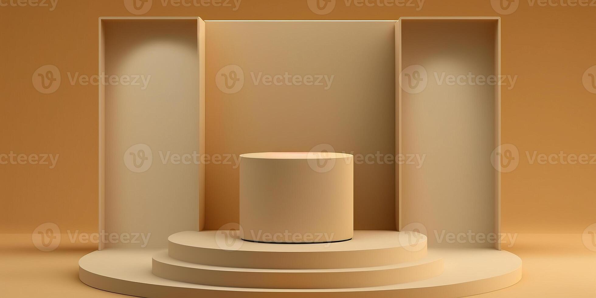 Realistic 3D beige theme podium for product display. photo