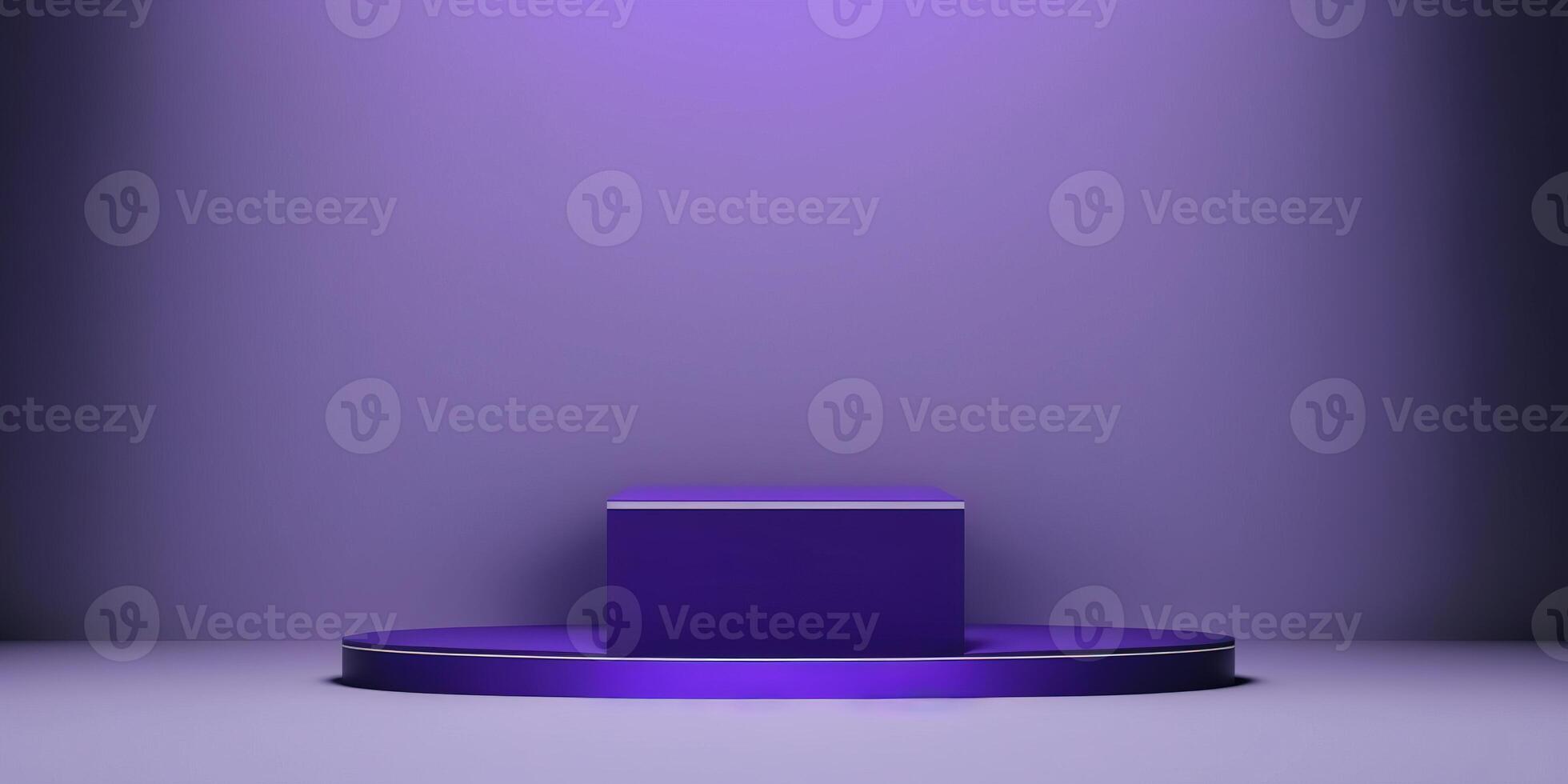 Realistic 3D purple theme podium for product display. photo