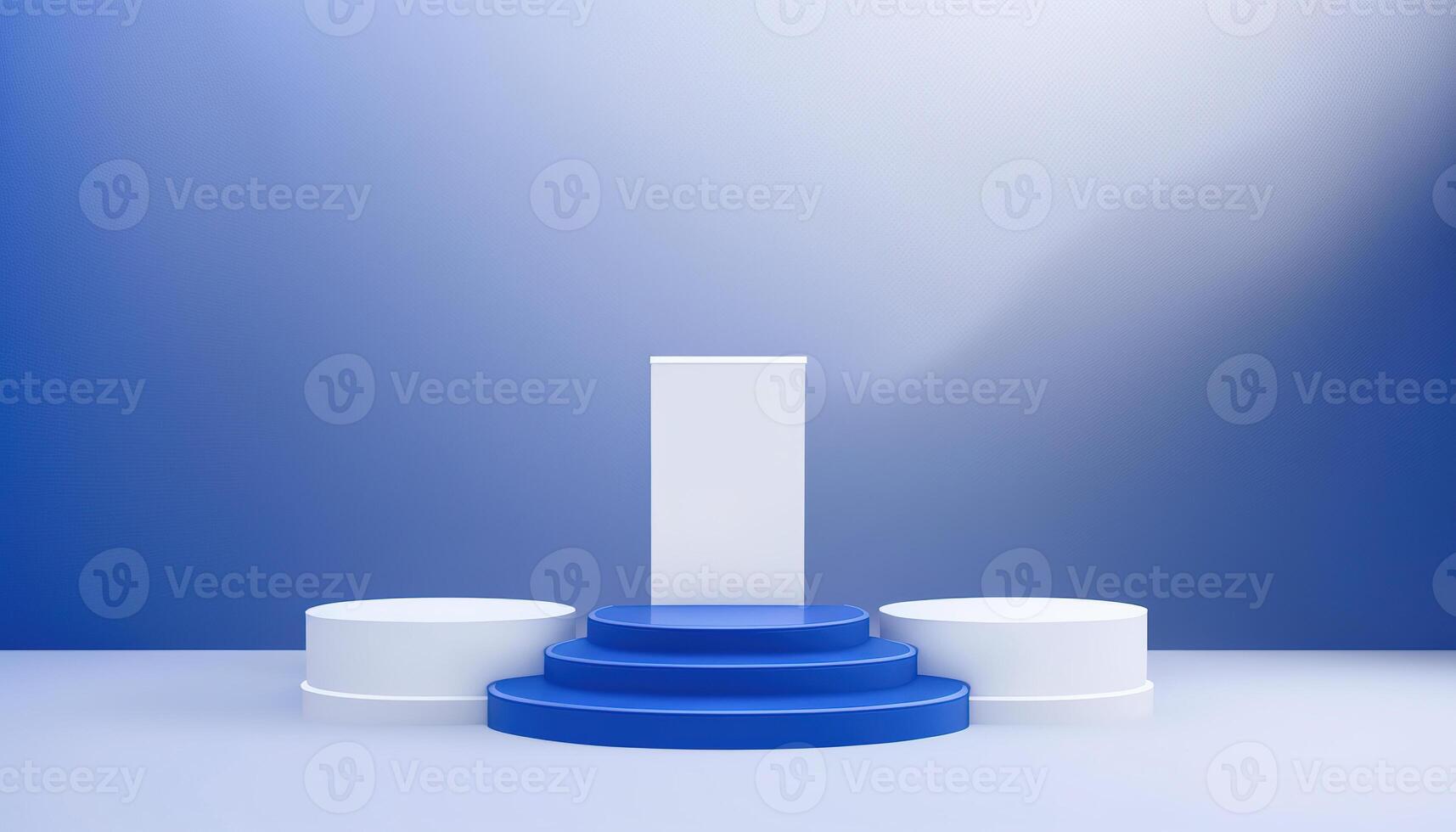 Realistic 3D blue theme podium for product display. photo