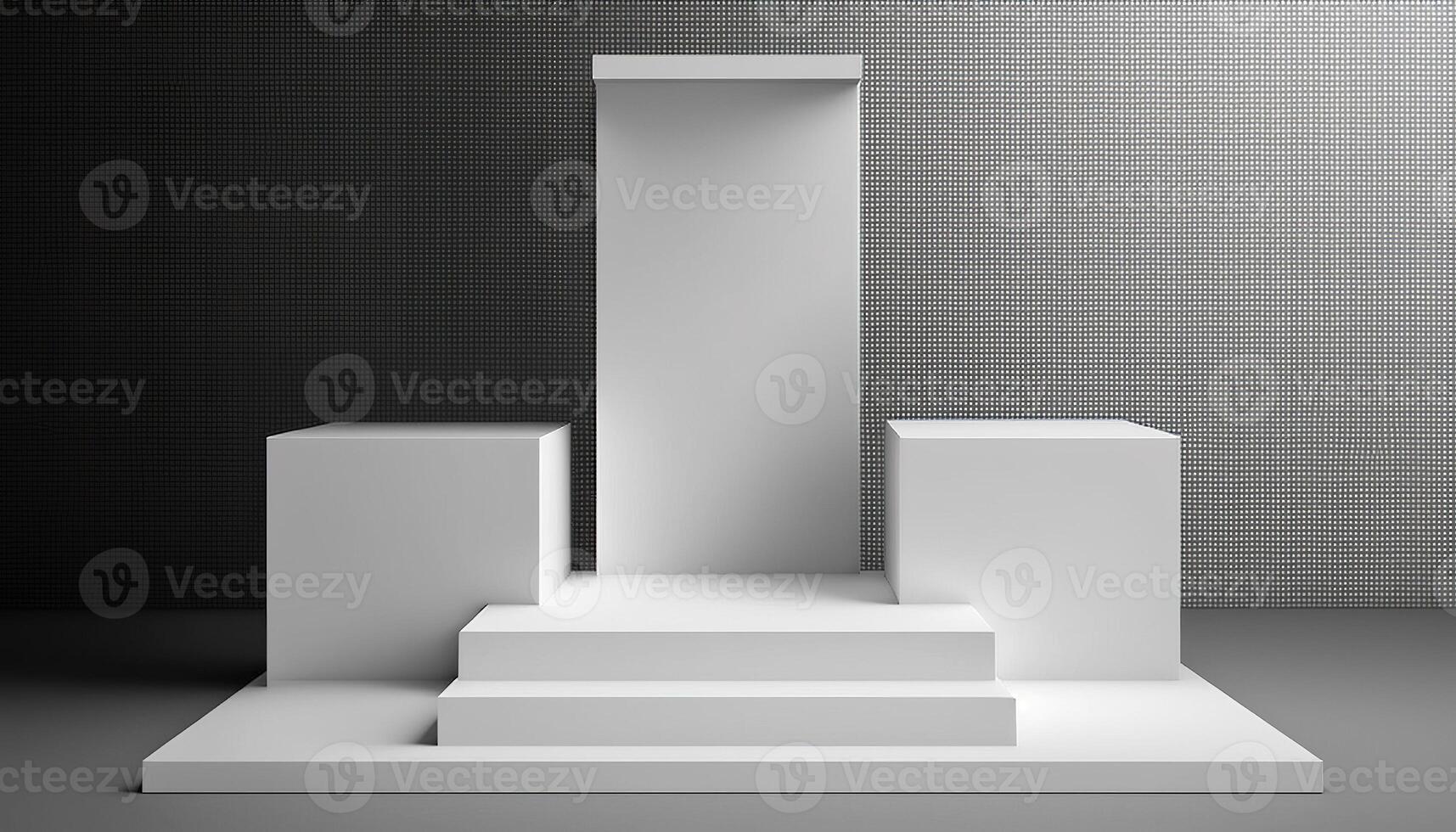 Realistic 3D white theme podium for product display. photo