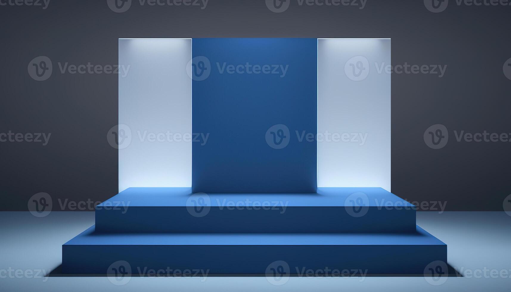 Realistic 3D blue theme podium for product display. photo