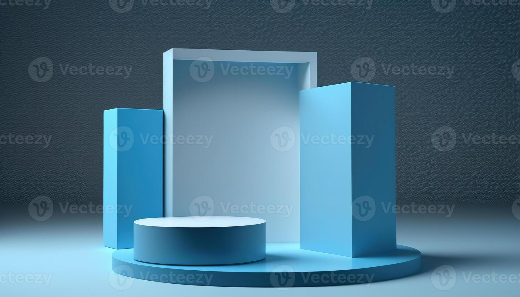Realistic 3D blue theme podium for product display. photo