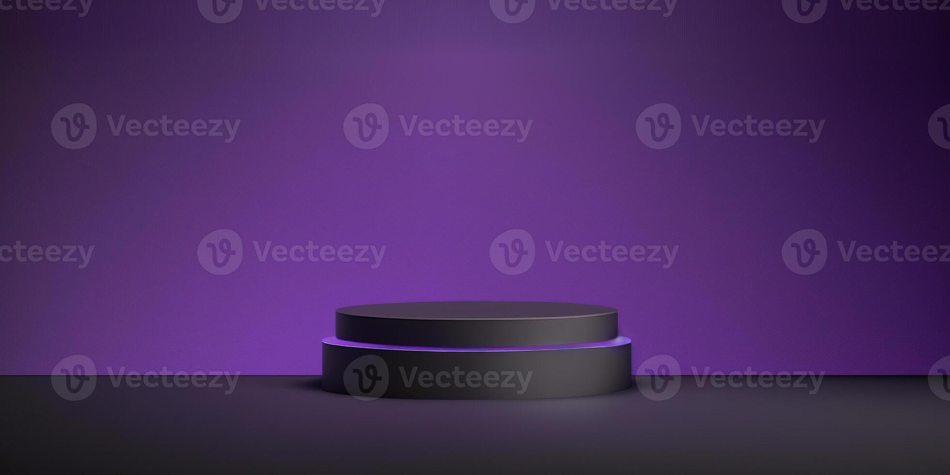 Realistic 3D purple theme podium for product display. photo