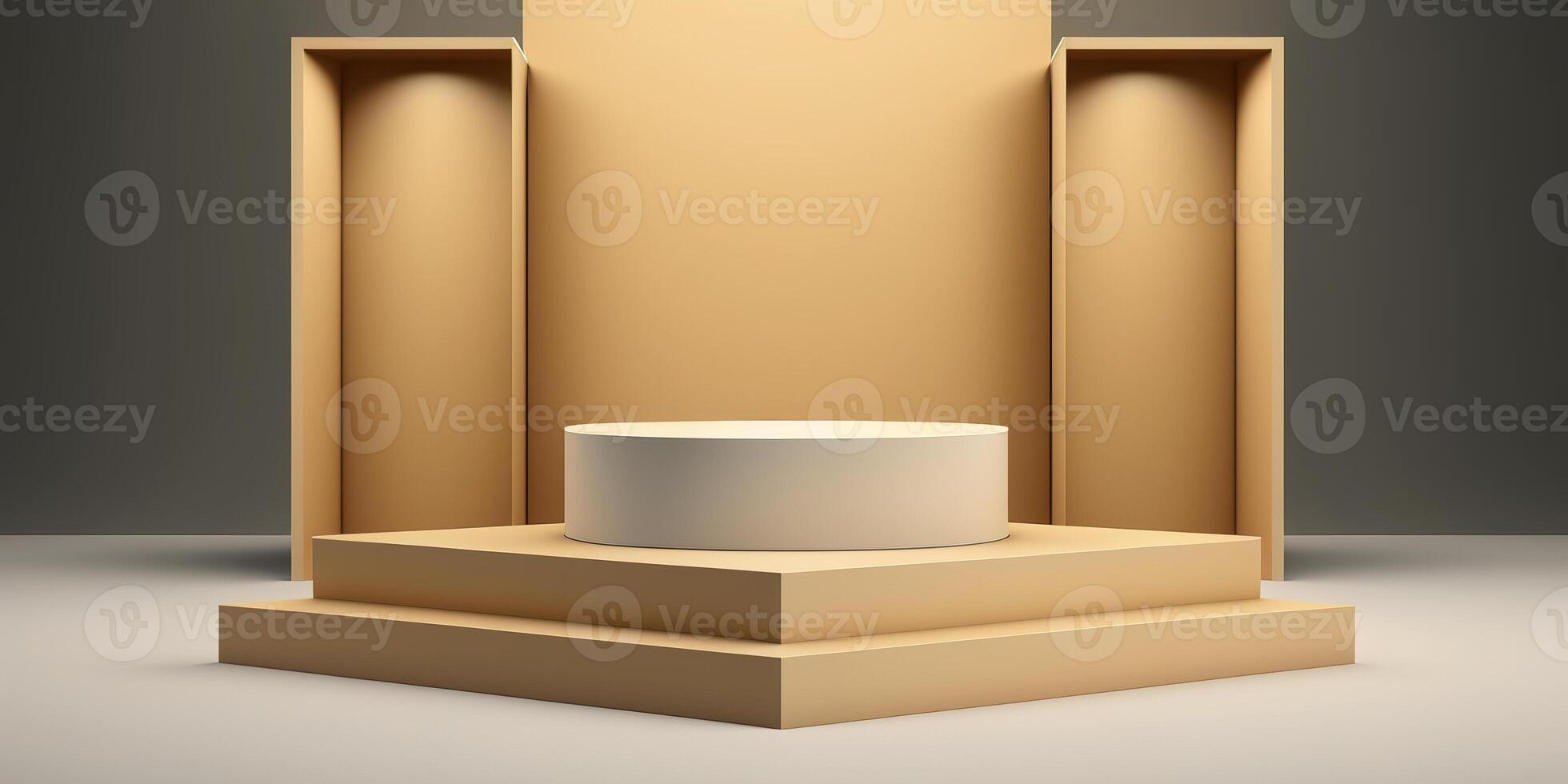 Realistic 3D beige theme podium for product display. photo
