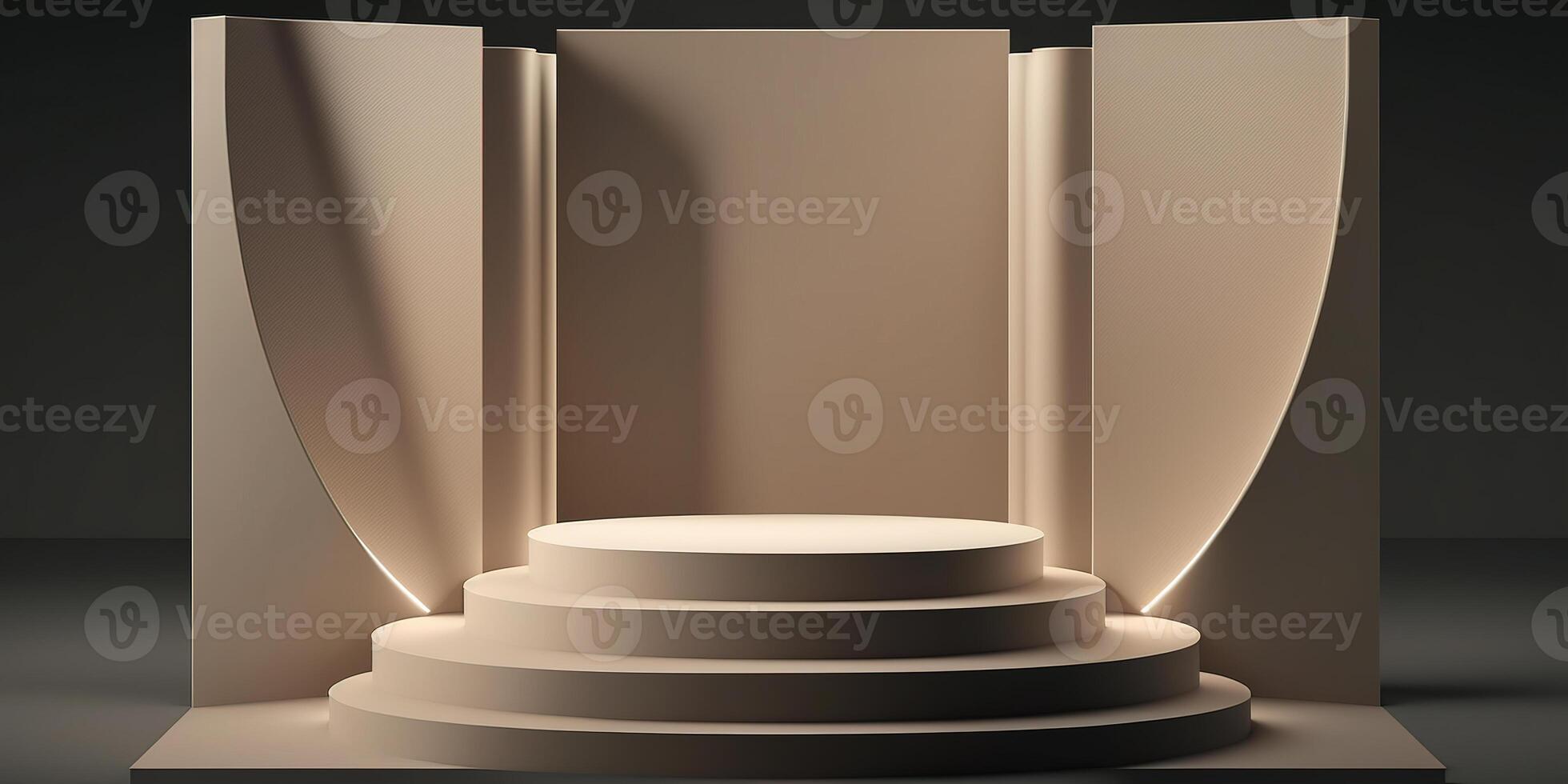 Realistic 3D beige theme podium for product display. photo