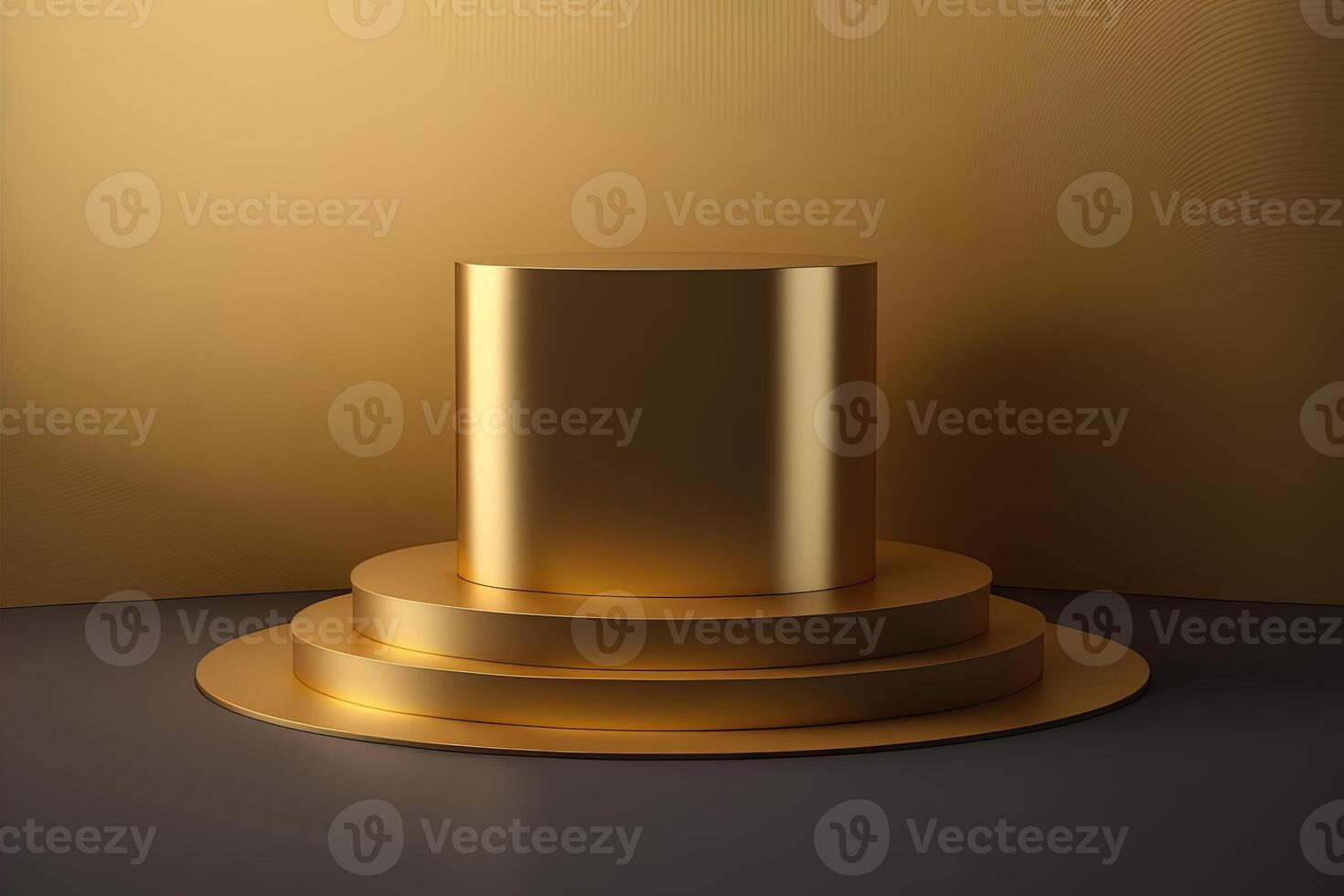 Realistic 3D luxury and golden podium for product display. photo