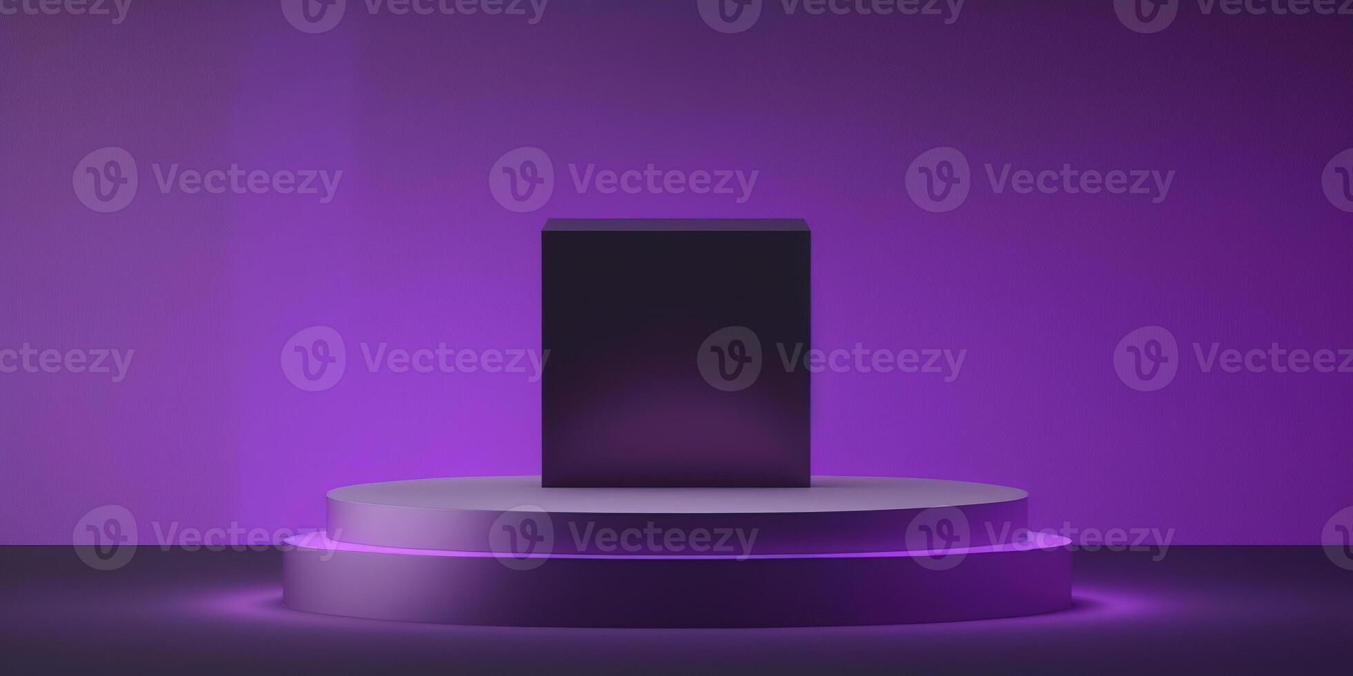 Realistic 3D purple theme podium for product display. photo