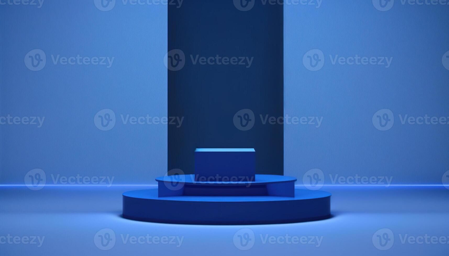 Realistic 3D blue theme podium for product display. photo