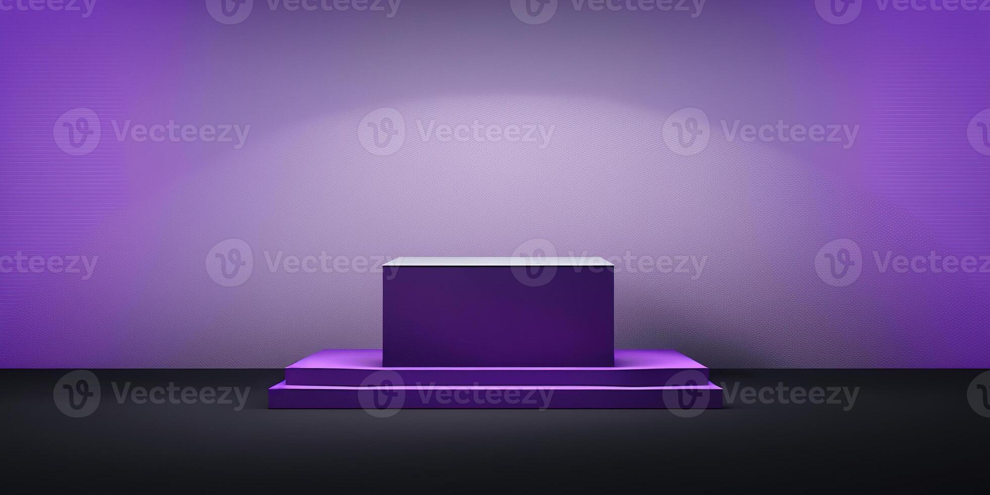 Realistic 3D purple theme podium for product display. photo