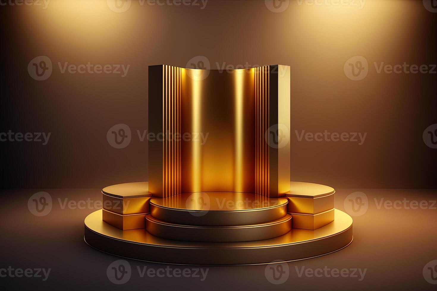 Realistic 3D luxury and golden podium for product display. photo