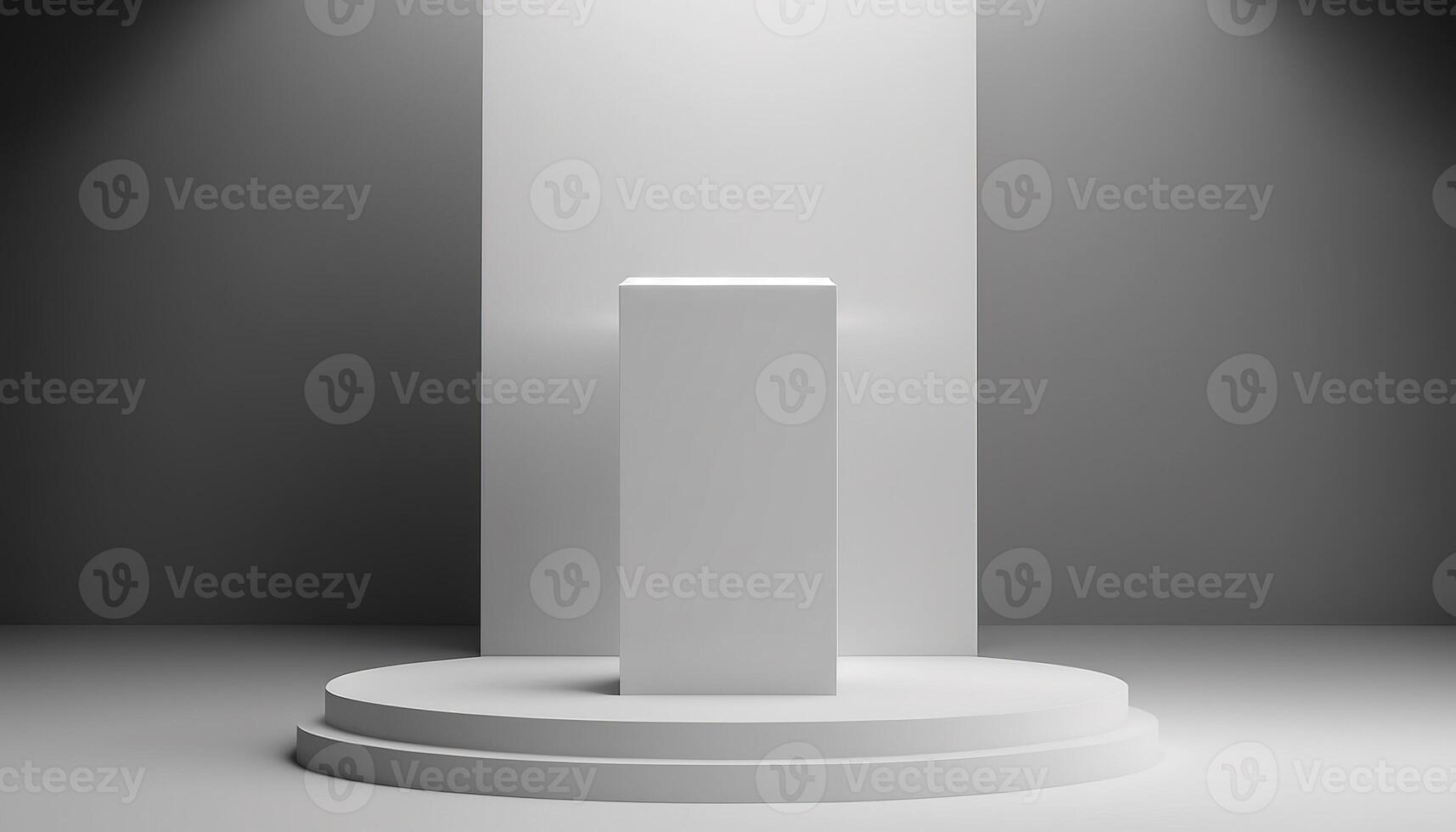 Realistic 3D white theme podium for product display. photo