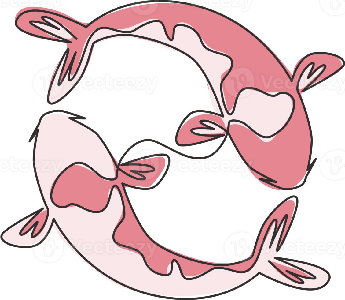 One continuous line drawing of beauty cute koi fish for aquarium farm logo identity. Japanese typical carp beautiful fish icon concept. Modern single line draw design vector graphic illustration png