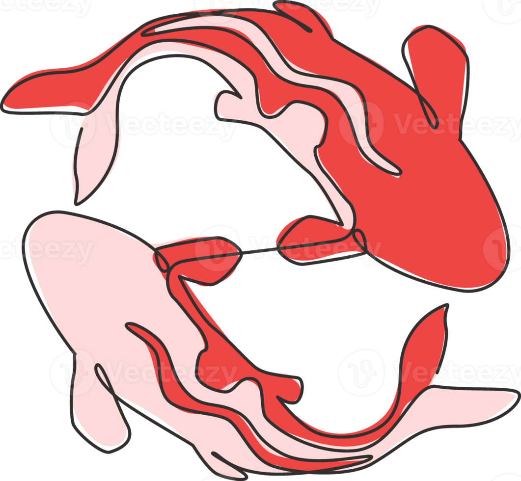 en enda linjeteckning av söt skönhet koi fisk för företagets logotyp identitet. elegant japansk vacker karp ikon koncept. modern kontinuerlig linje rita design vektorgrafisk illustration png