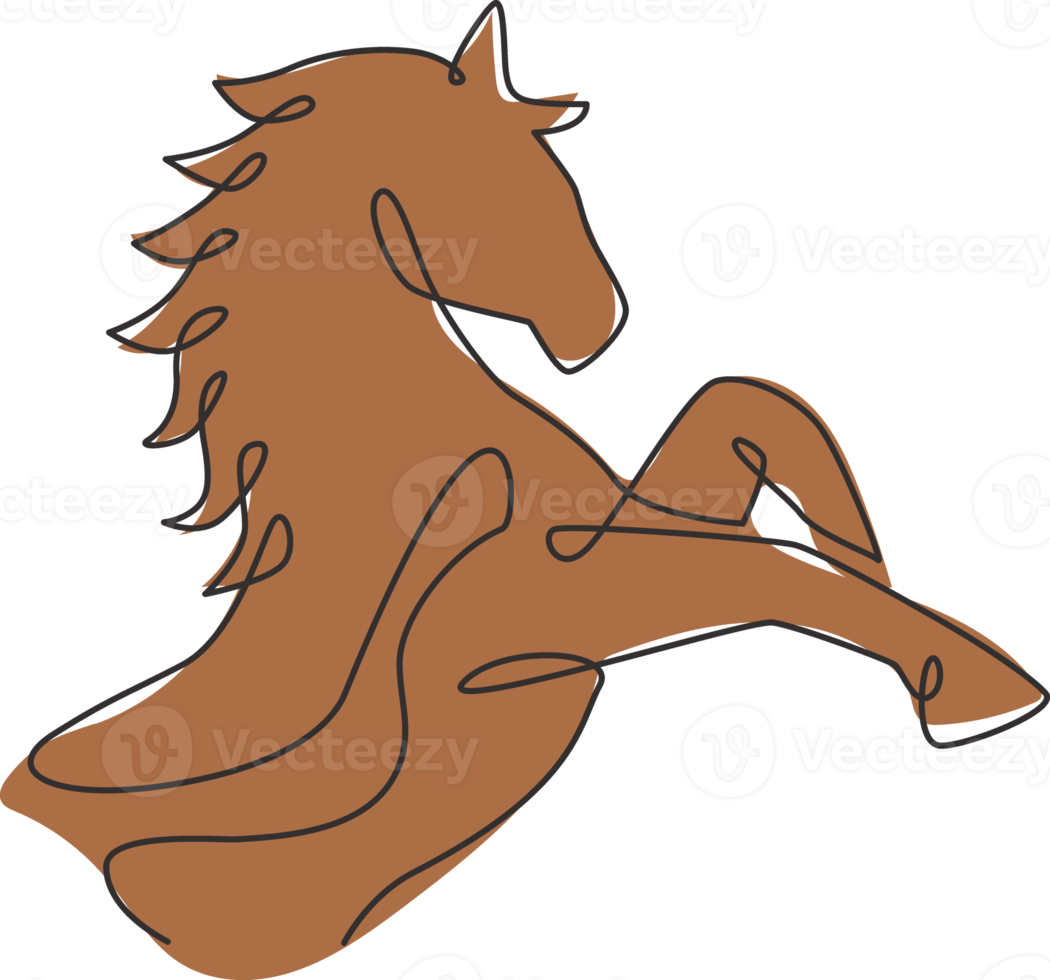 One single line drawing of jumping elegance horse for company logo identity. Strong gallop head mammal animal symbol concept. Modern continuous line draw vector graphic design illustration png