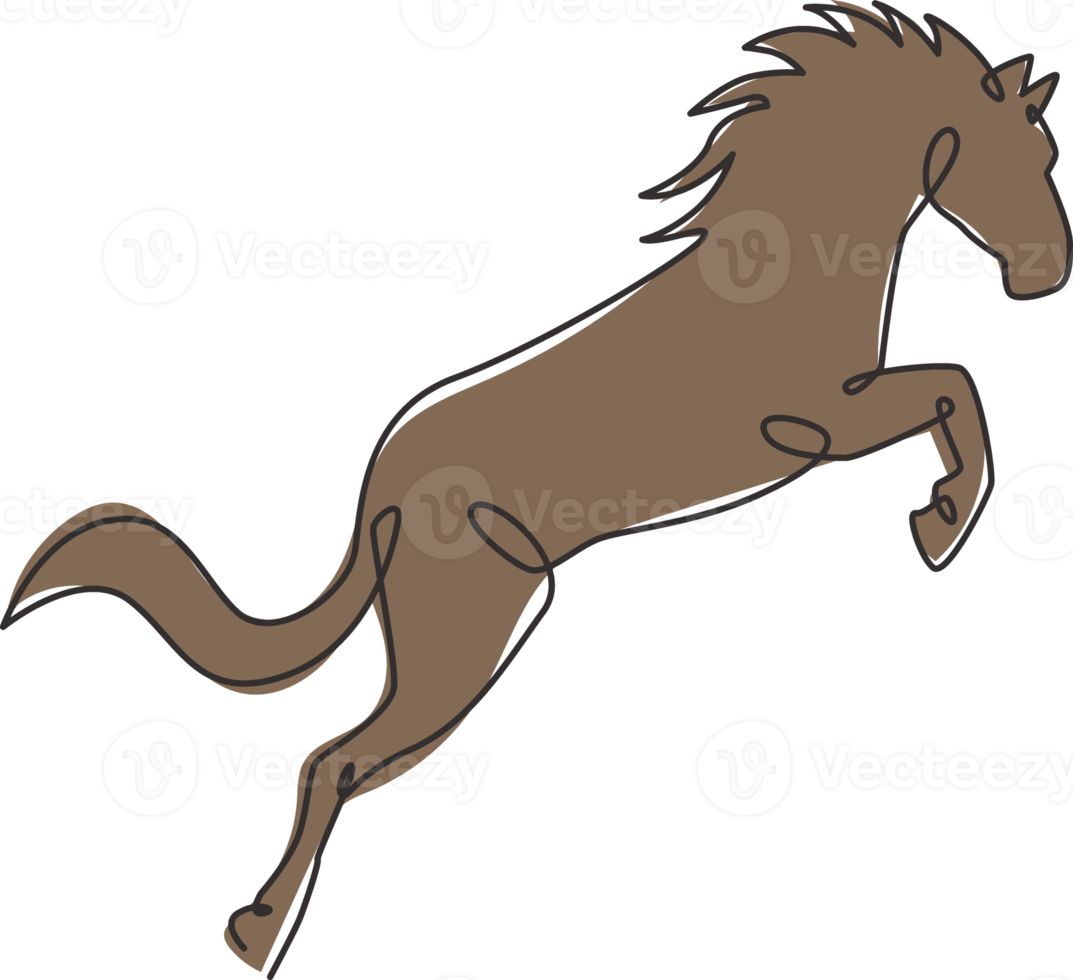 Single continuous line drawing of jumping elegant horse company logo identity. Strong mustang mammal animal icon concept. Trendy one line draw graphic vector design illustration png