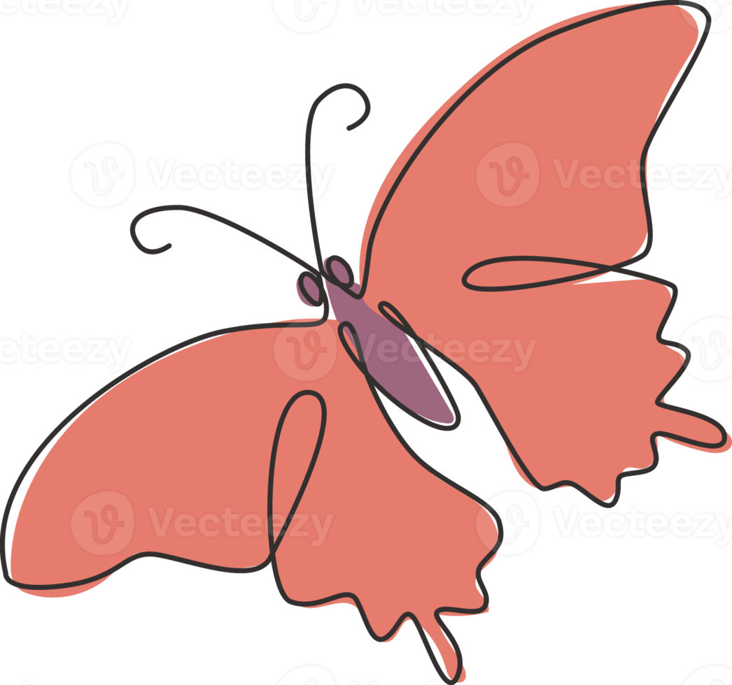 één enkele lijntekening van prachtige vlinder voor de identiteit van het bedrijfslogo. salon en spa gezondheidszorg pictogram bedrijfsconcept van dierlijke vorm. doorlopende lijn tekenen ontwerp vector grafische afbeelding png