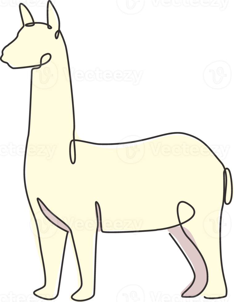 eine durchgehende Strichzeichnung eines eleganten Lamas für die Identität des Firmenlogos. Business-Icon-Konzept aus Säugetier Tierform. trendige einzeilige zeichnen vektordesign grafische illustration png