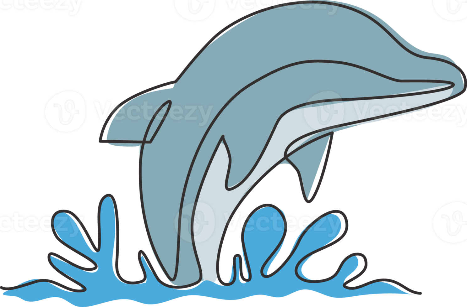 One single line drawing of cute beautiful dolphin for company logo identity. Funny beauty mammal animal mascot concept for circus icon. Modern continuous line draw design vector graphic illustration png