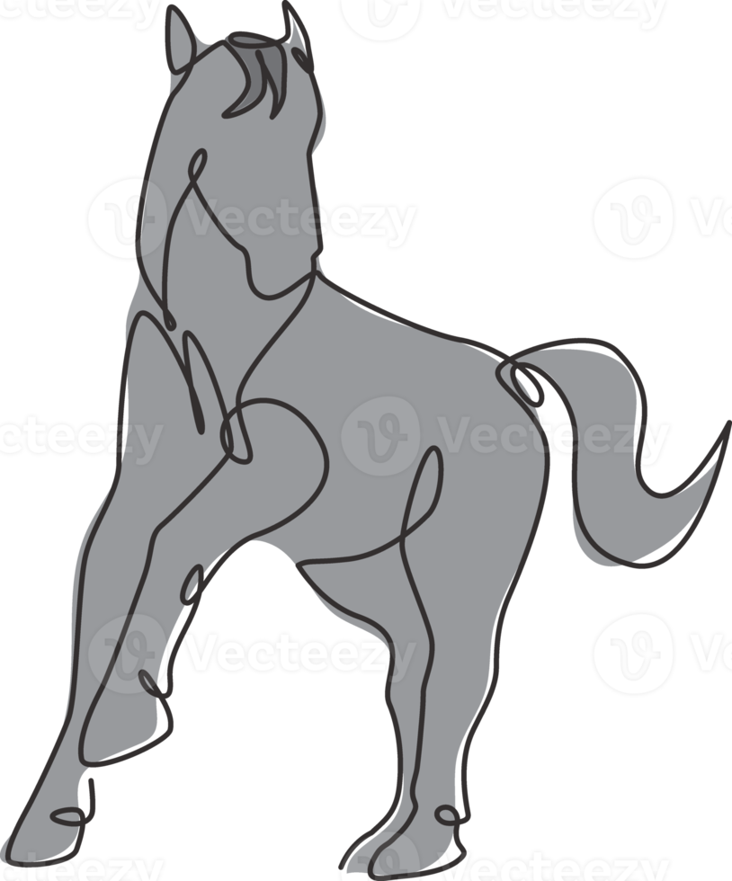 Single continuous line drawing of elegant horse running for company logo identity. Strong mustang mammal animal icon concept. Dynamic one line draw vector graphic design illustration png