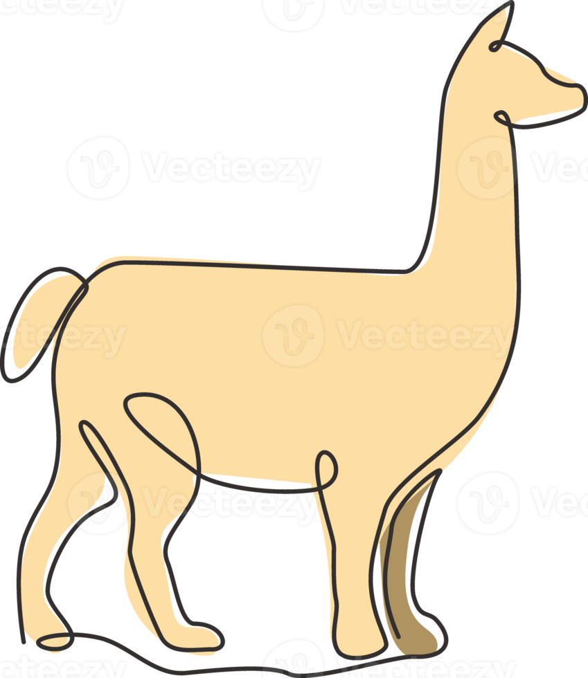 einzelne durchgehende Strichzeichnung eines entzückenden Lamas für die Identität des Firmenlogos. Firmenikonenkonzept von der Säugetiertierform. dynamische eine linie zeichnen vektor design grafische illustration png