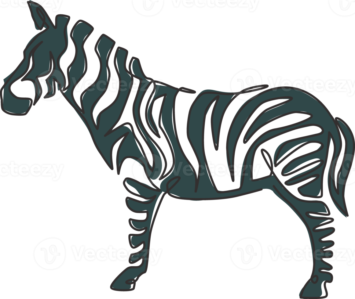 enda kontinuerlig linjeritning av elegant zebra företagslogotyp identitet. häst med ränder däggdjur djur koncept för nationalpark safari zoo maskot. trendiga en rad rita grafisk design illustration png