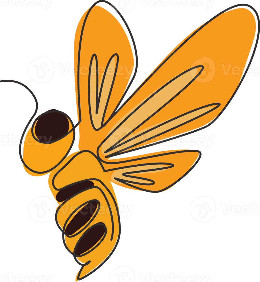 dibujo de línea continua única de abeja decorativa para la identidad del logotipo de la granja. concepto de icono de productor de panal de forma animal. Ilustración gráfica de diseño de dibujo vectorial de una línea png