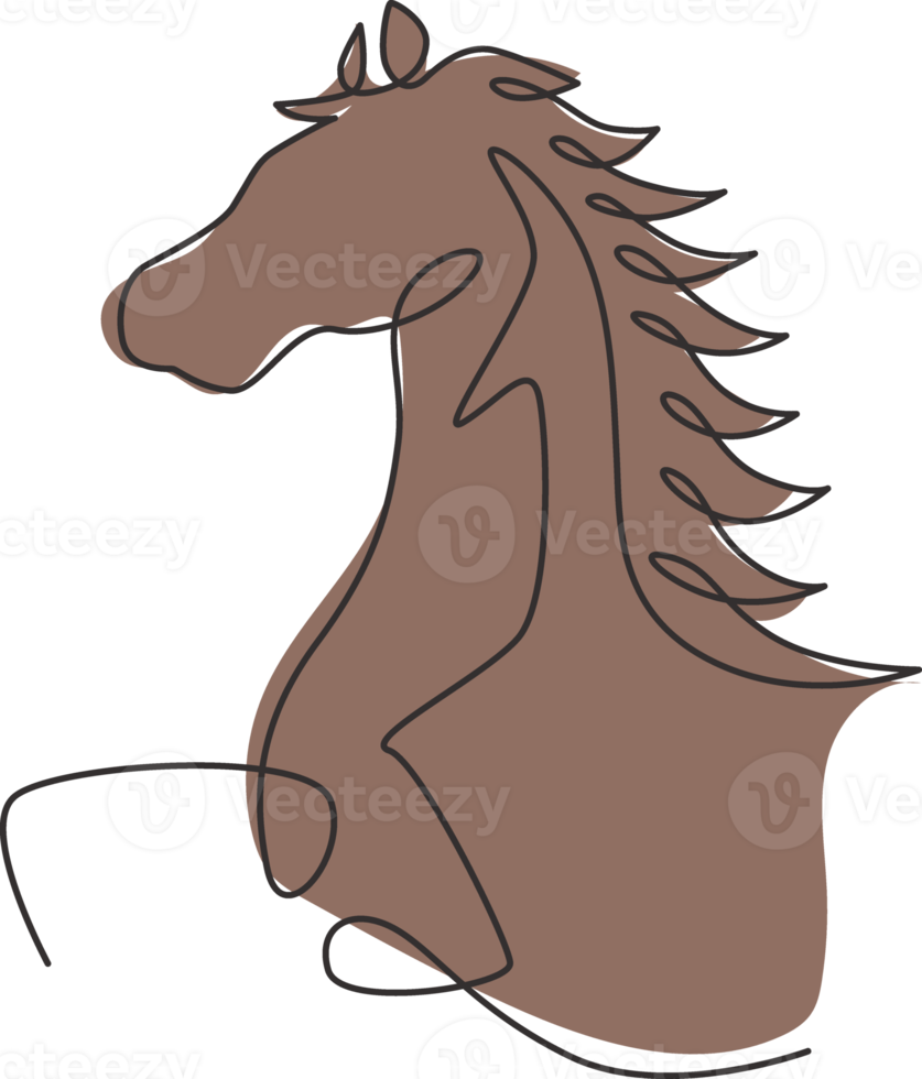 Single continuous line drawing of jumping elegant horse company logo identity. Strong mustang head mammal animal icon concept. Modern one line draw design graphic vector illustration png