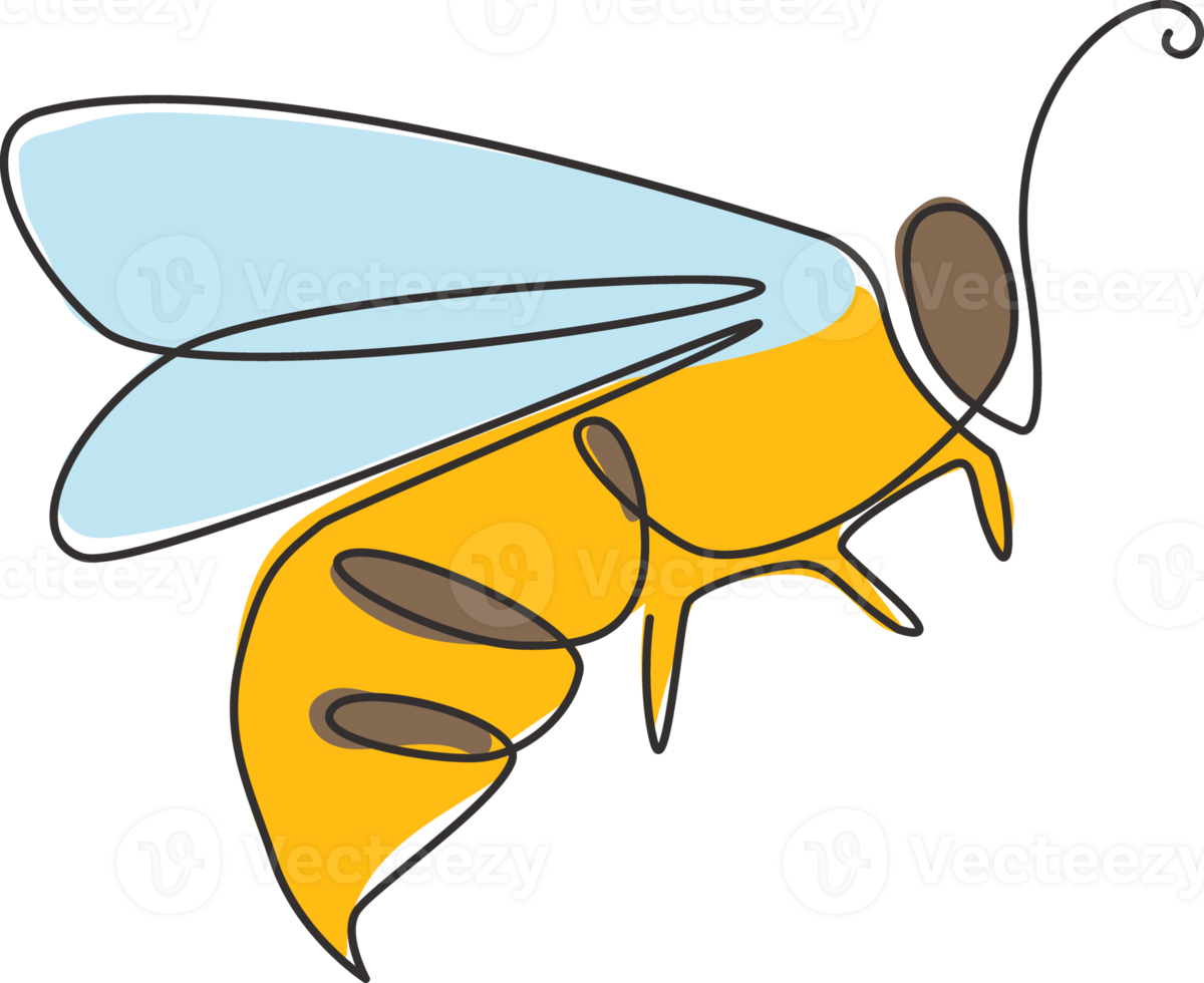 un dibujo de línea continua de abeja elegante para la identidad del logotipo de la empresa. Concepto de icono de granja de miel orgánica de forma animal de avispa insecto. Ilustración de vector de diseño gráfico de dibujo de una sola línea png