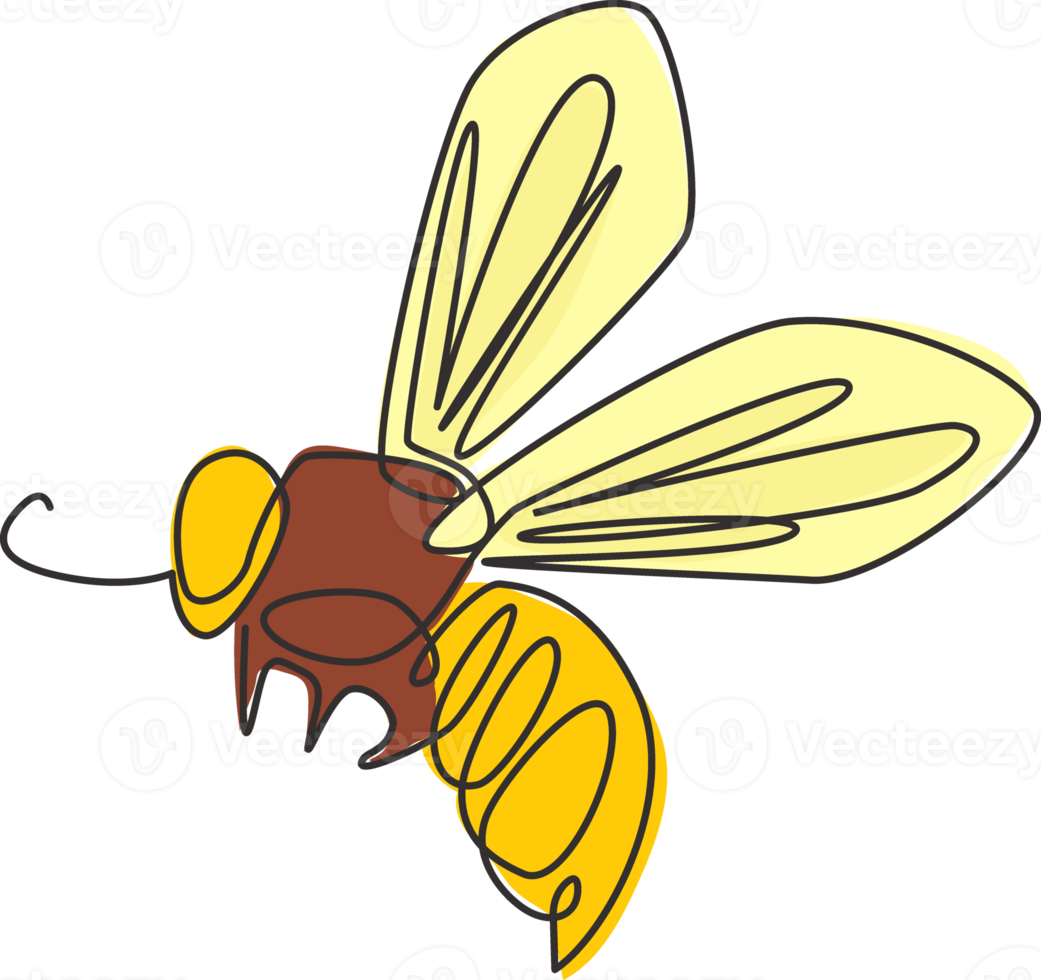 Eine einzige Strichzeichnung einer süßen Biene für die Identität des Firmenlogos. Honigbienenfarm-Icon-Konzept aus Wespentierform. trendige durchgehende linie zeichnen design vektorgrafik illustration png