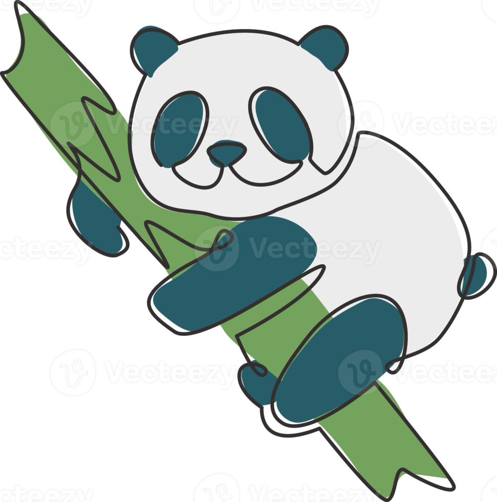 One continuous line drawing of adorable panda sleeping at tree branch for company logo identity. Business icon concept from mammal animal shape. Dynamic single line vector draw design illustration png