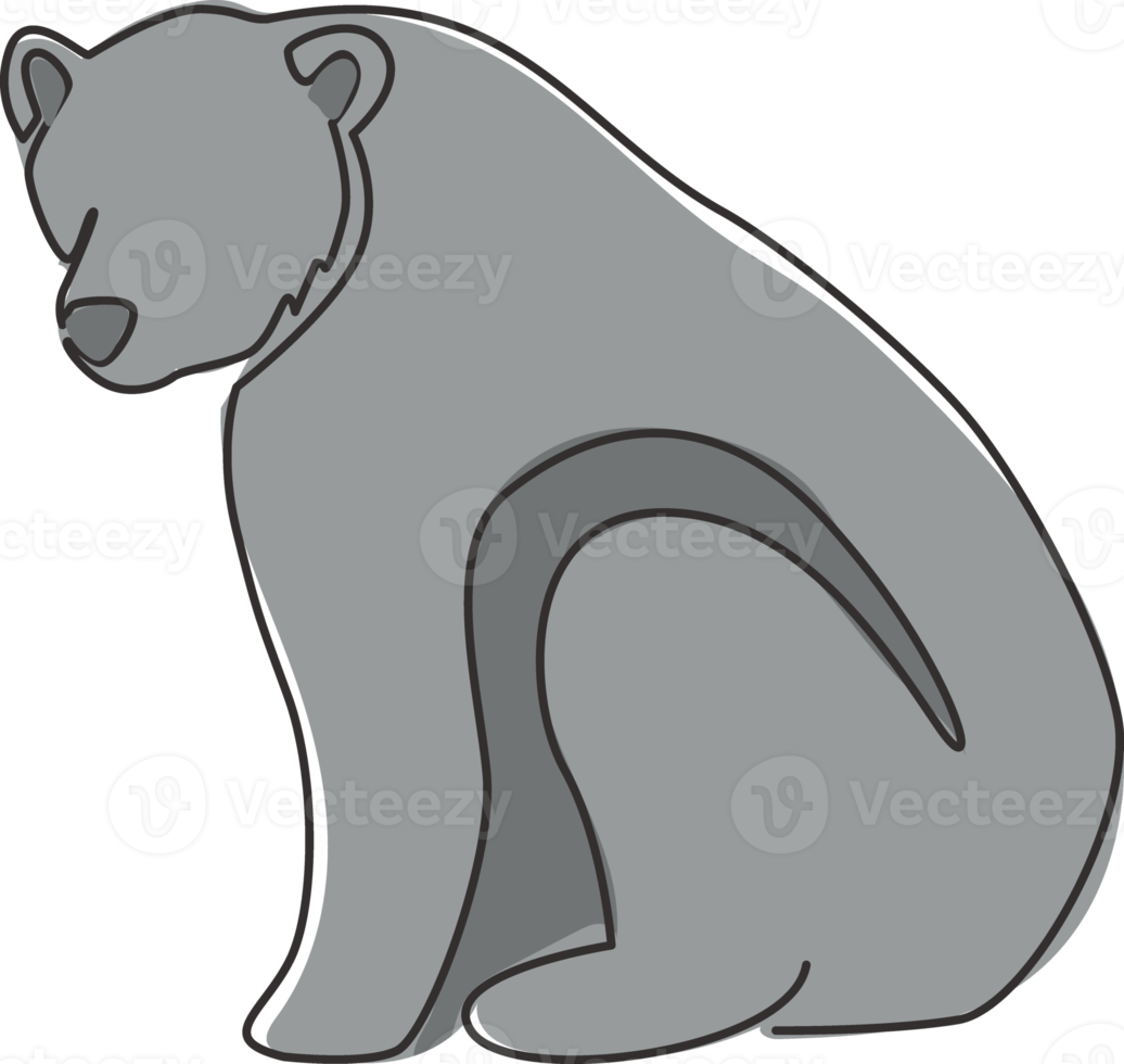 One single line drawing of cute grizzly bear for company logo identity. Business corporation icon concept from wild mammal animal shape. Modern continuous line vector draw design graphic illustration png