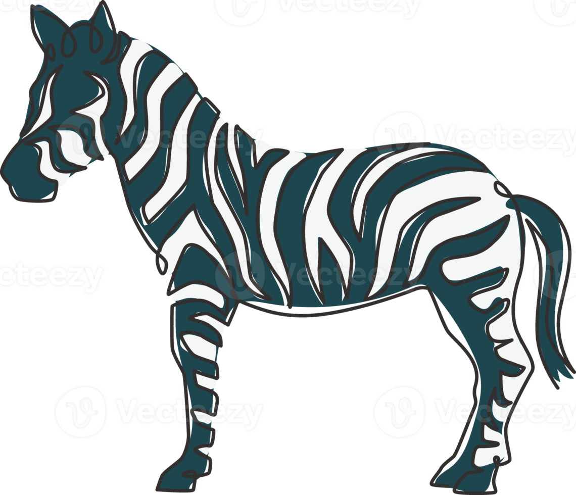 één enkele lijntekening van zebra voor de identiteit van het logo van de dierentuin van het nationaal park. typisch paard uit afrika met strepenconcept voor de mascotte van de kinderspeelplaats. ononderbroken lijntekening vectorontwerpillustratie png