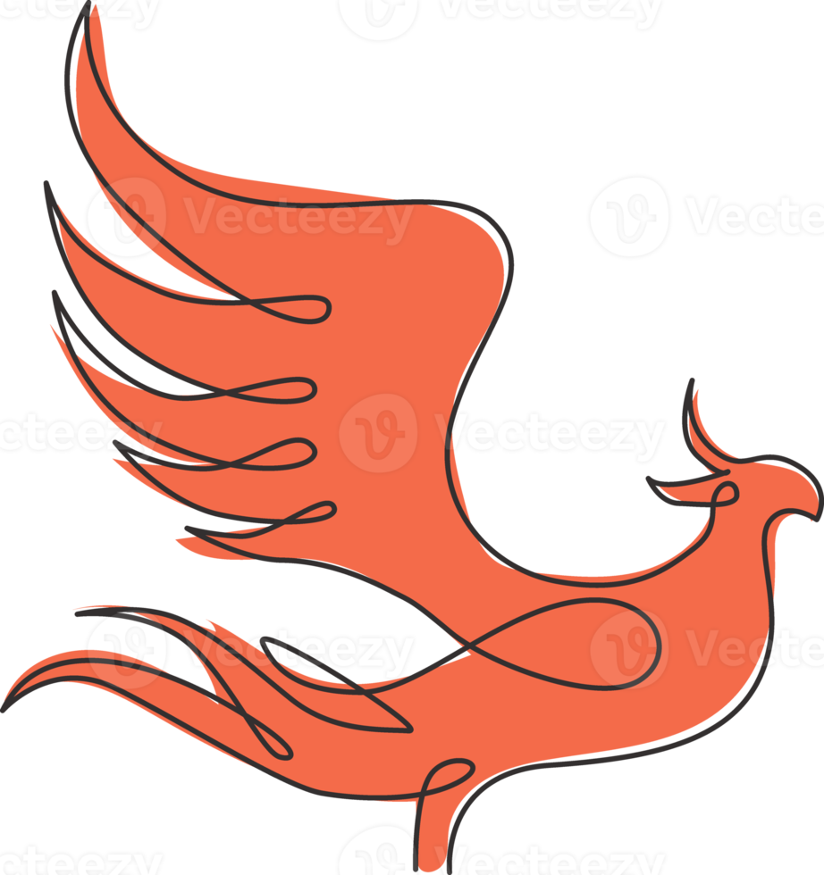 One continuous line drawing of elegant phoenix bird for company logo identity. Business icon concept from animal shape. Trendy single graphic line draw vector design illustration png